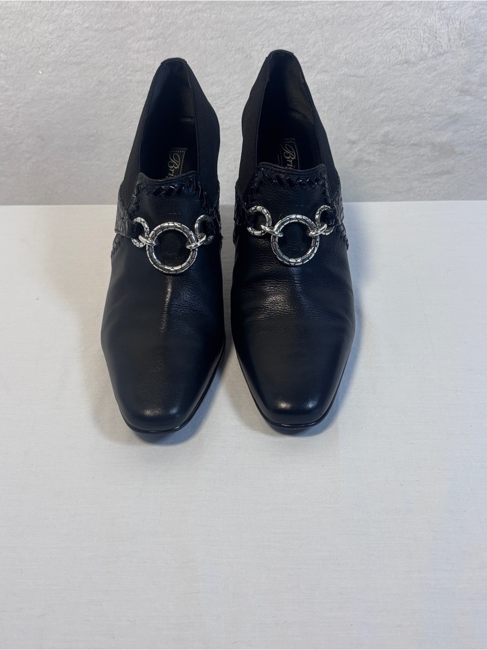 Brighton Rizzo Black Leather Elastic Sides Back Shooties Ankle Boots Sz 8M MINT
